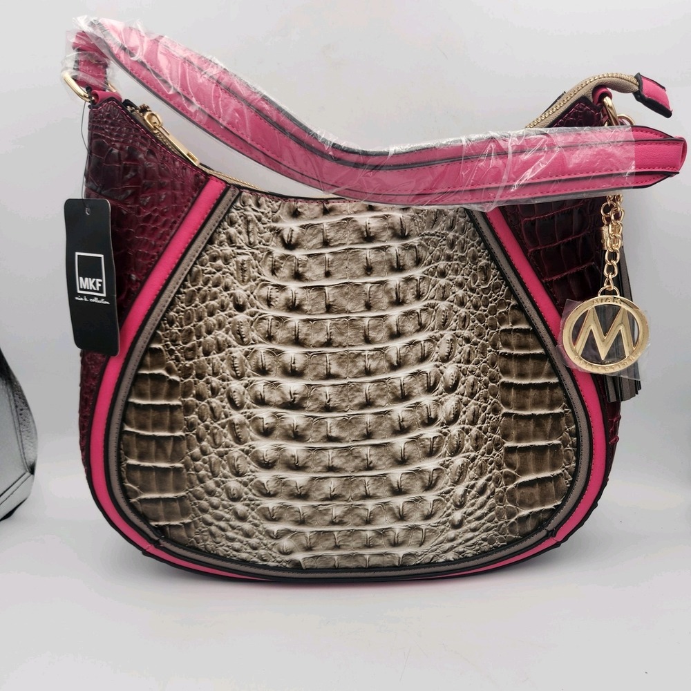 MKF Collection Nayra Embossed Shoulder Hobo Bag Pink Charcoal By Mia K - NWT